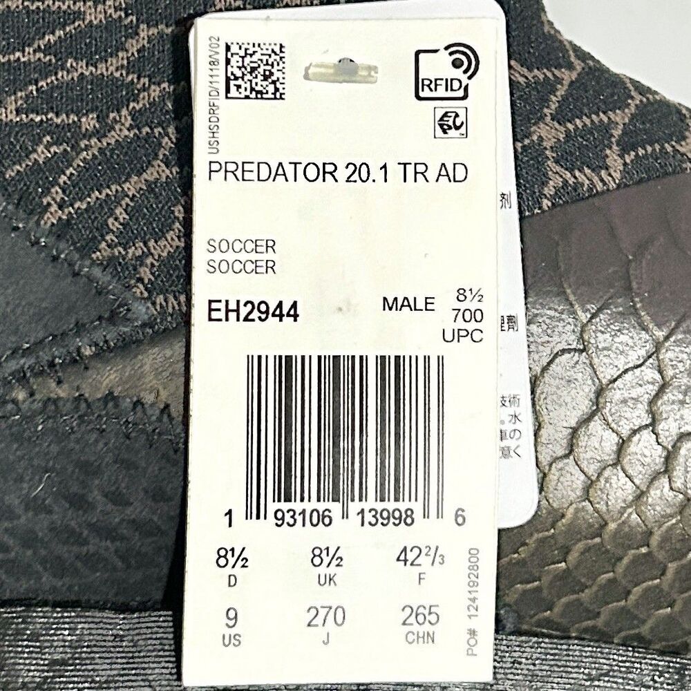 Adidas Predator 20.1 TR ADV “Black” Men’s Size 9 Turf Soccer Shoes - Picture 9 of 9